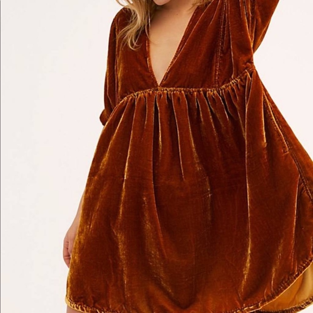 Free People Gold/Amber Ivy Velvet Mini Dress